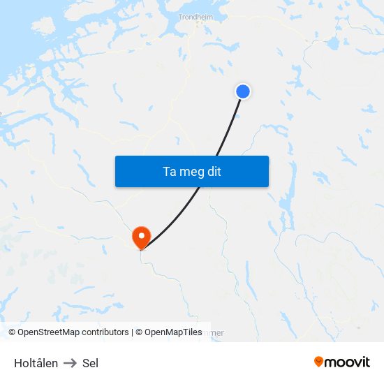 Holtålen to Sel map