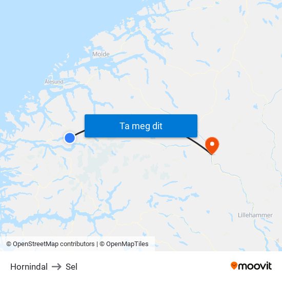 Hornindal to Sel map