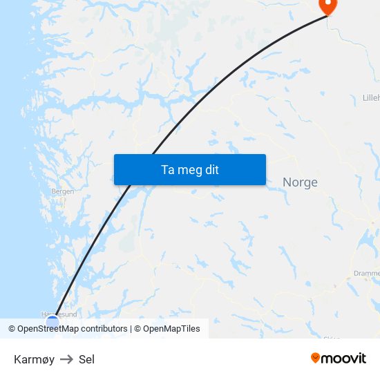 Karmøy to Sel map