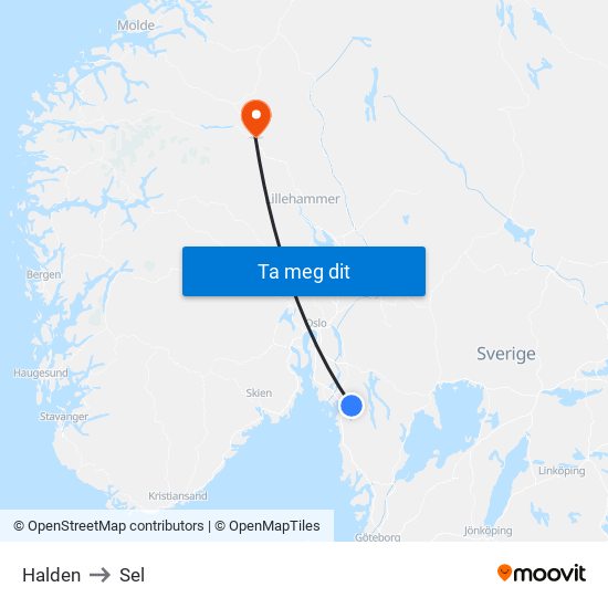 Halden to Sel map