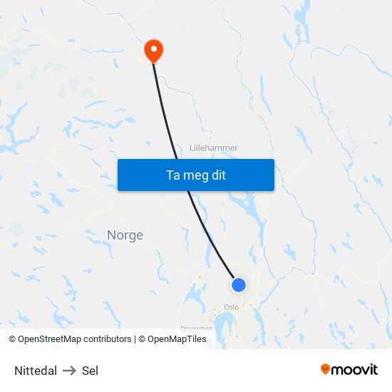 Nittedal to Sel map