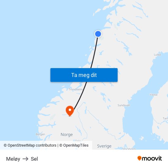 Meløy to Sel map