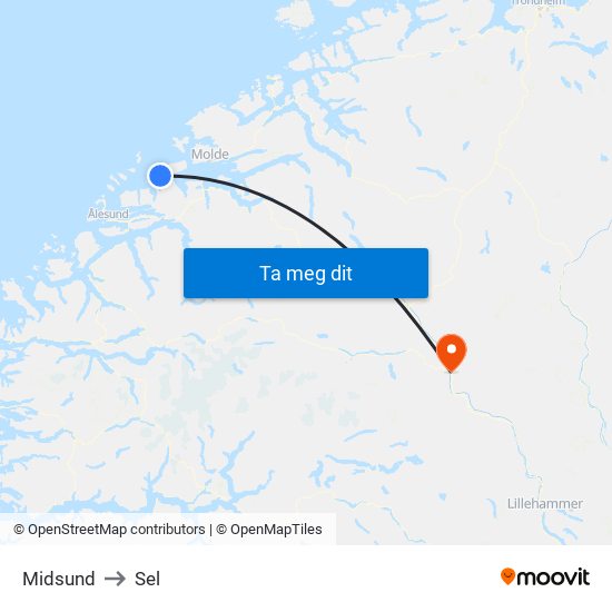 Midsund to Sel map