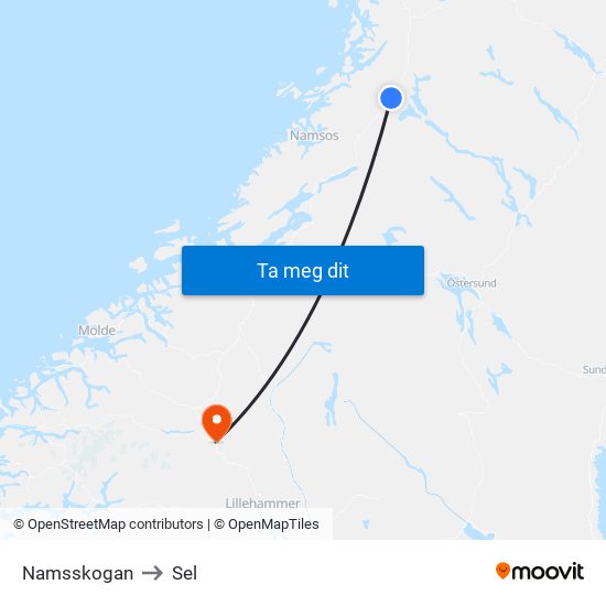 Namsskogan to Sel map