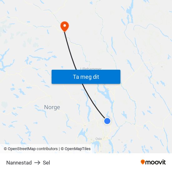 Nannestad to Sel map