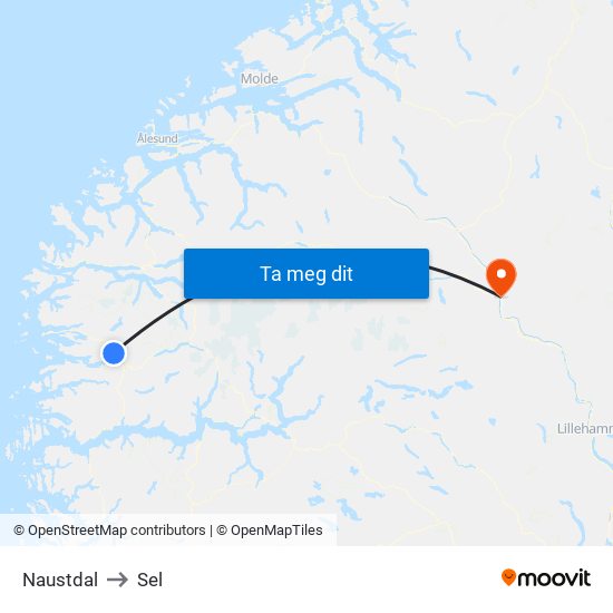 Naustdal to Sel map