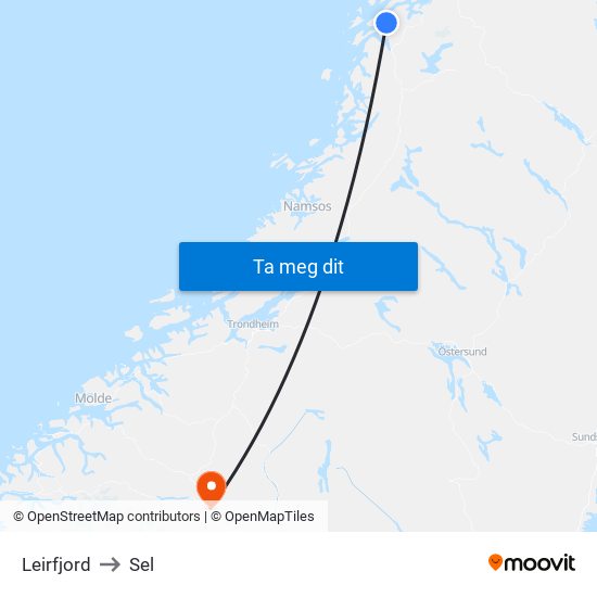 Leirfjord to Sel map