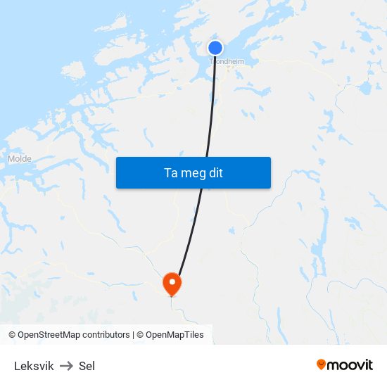 Leksvik to Sel map