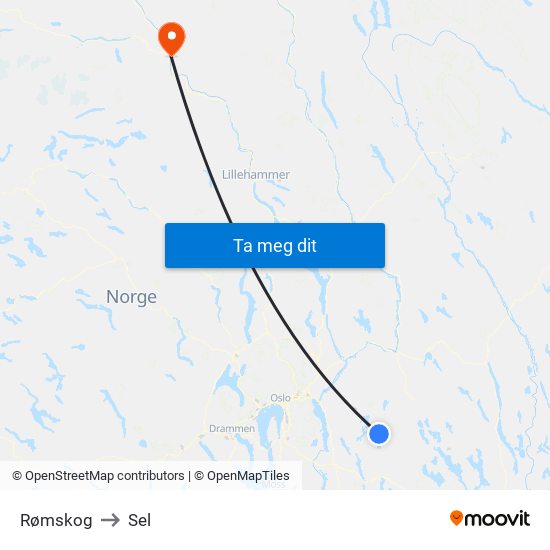 Rømskog to Sel map