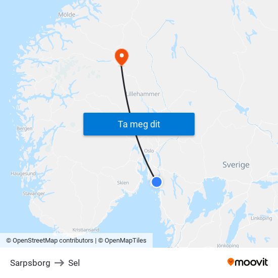 Sarpsborg to Sel map