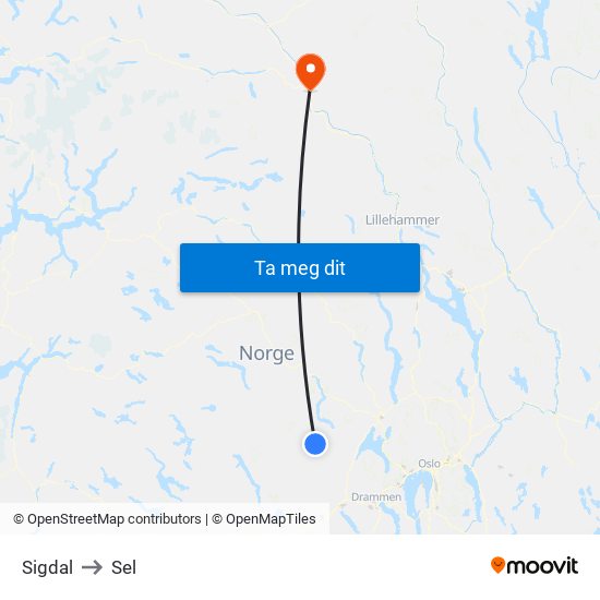 Sigdal to Sel map