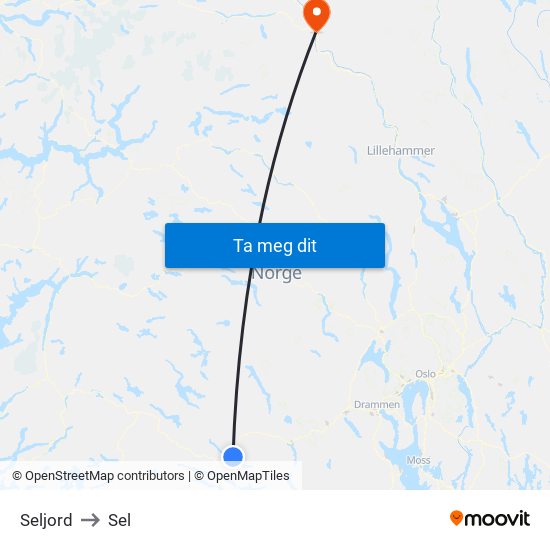 Seljord to Sel map