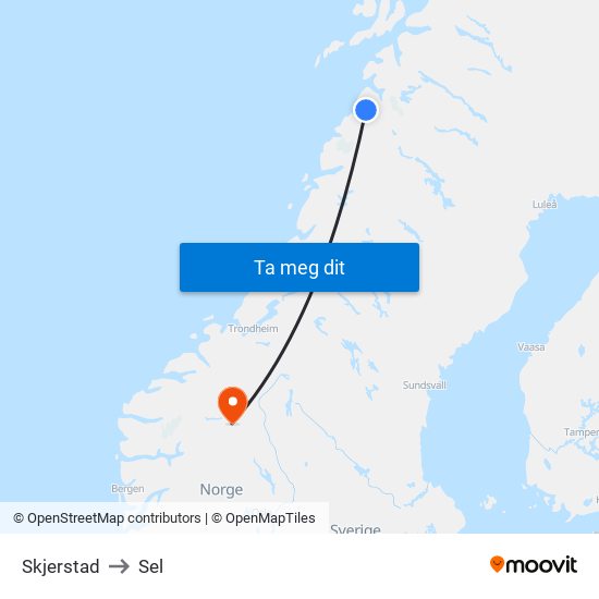 Skjerstad to Sel map