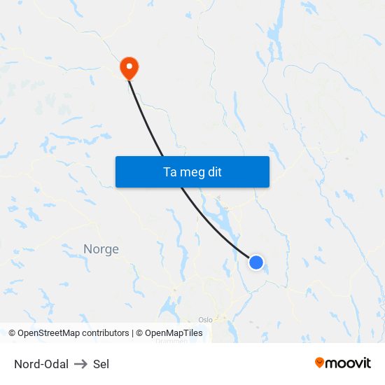 Nord-Odal to Sel map