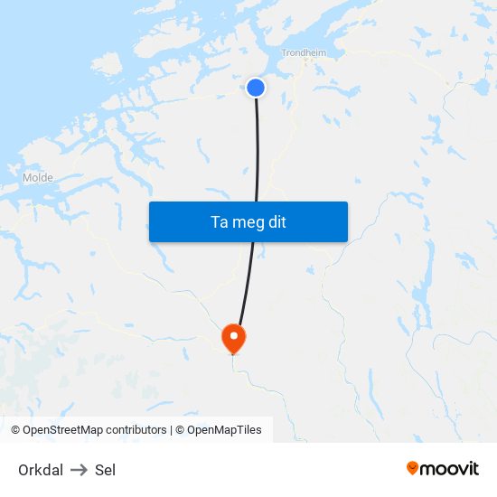 Orkdal to Sel map