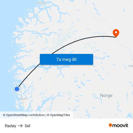 Radøy to Sel map