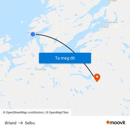 Ørland to Selbu map