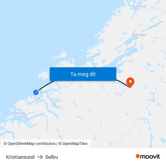 Kristiansund to Selbu map