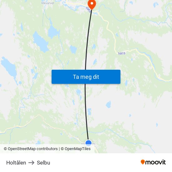 Holtålen to Selbu map