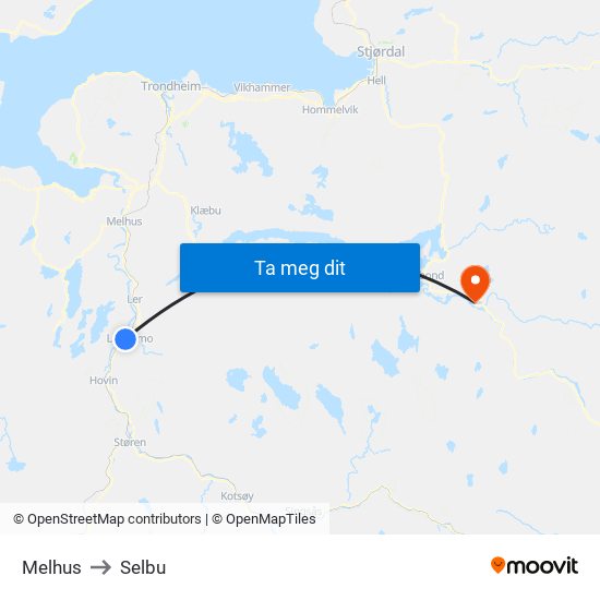 Melhus to Selbu map