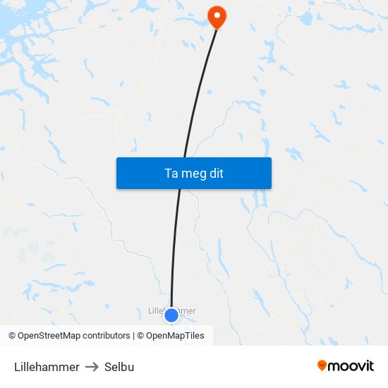 Lillehammer to Selbu map