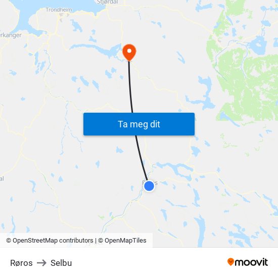 Røros to Selbu map