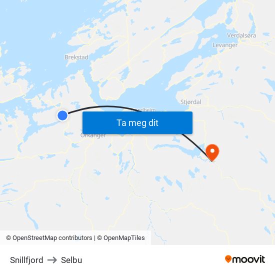 Snillfjord to Selbu map