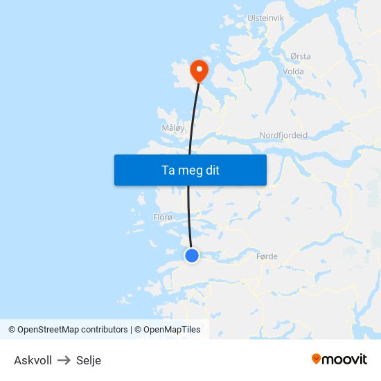 Askvoll to Selje map