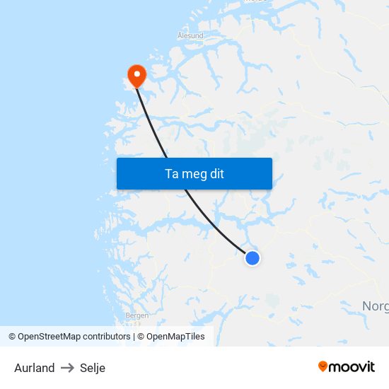 Aurland to Selje map