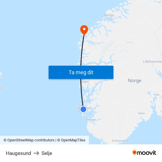 Haugesund to Selje map