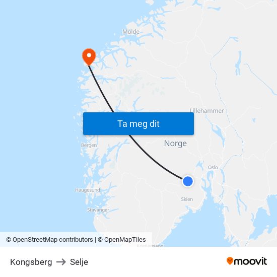 Kongsberg to Selje map