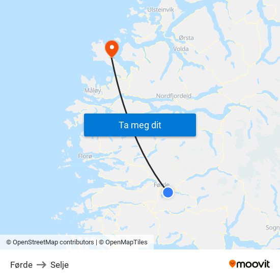 Førde to Selje map