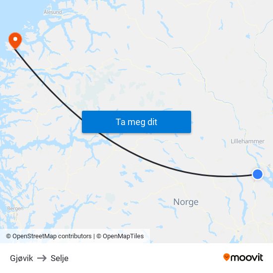 Gjøvik to Selje map
