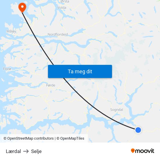 Lærdal to Selje map