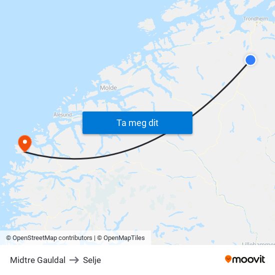 Midtre Gauldal to Selje map