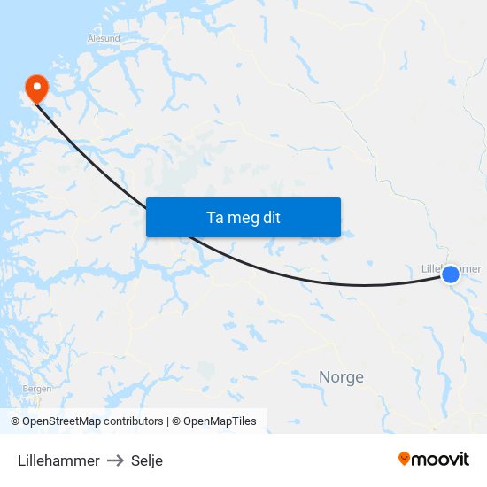 Lillehammer to Selje map