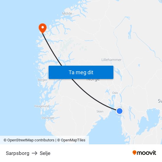 Sarpsborg to Selje map