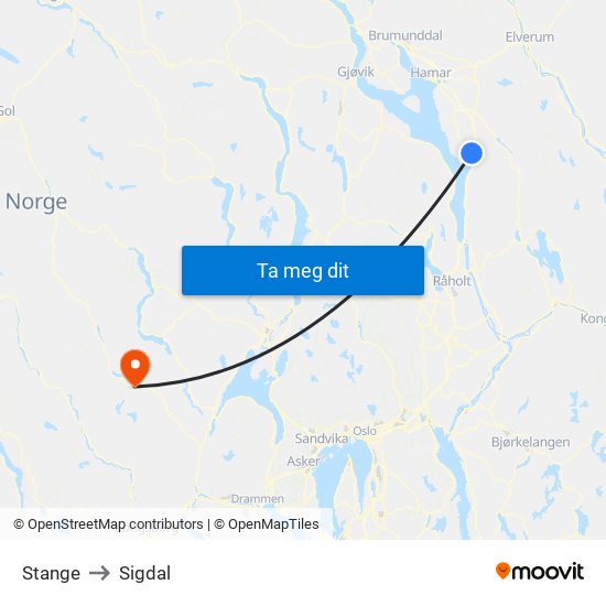 Stange to Sigdal map