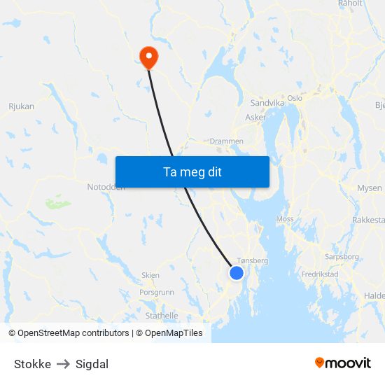 Stokke to Sigdal map