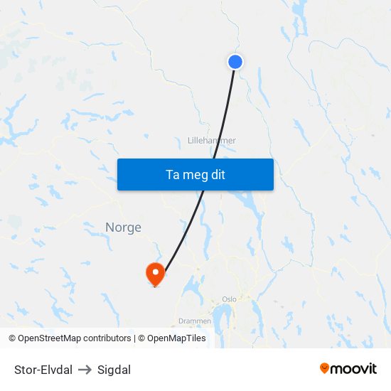 Stor-Elvdal to Sigdal map