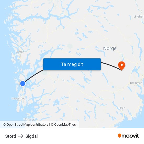 Stord to Sigdal map