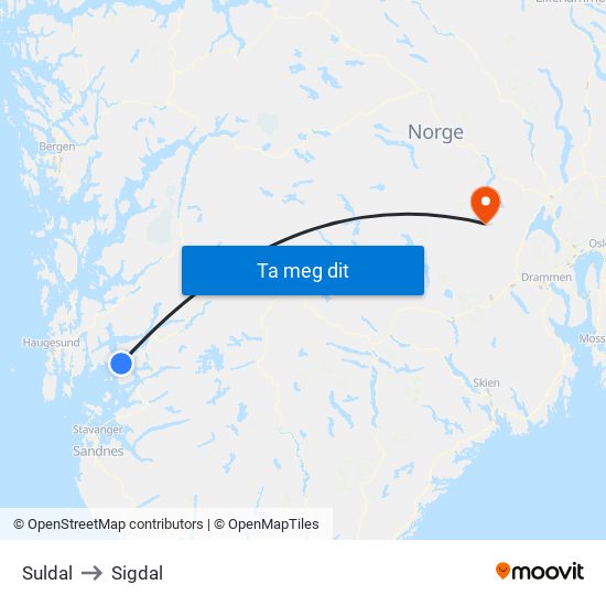 Suldal to Sigdal map