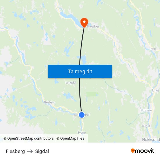 Flesberg to Sigdal map