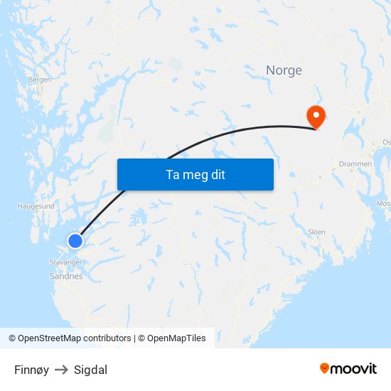 Finnøy to Sigdal map