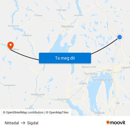 Nittedal to Sigdal map