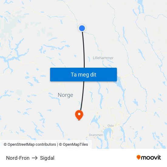 Nord-Fron to Sigdal map