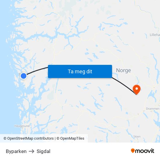 Byparken to Sigdal map