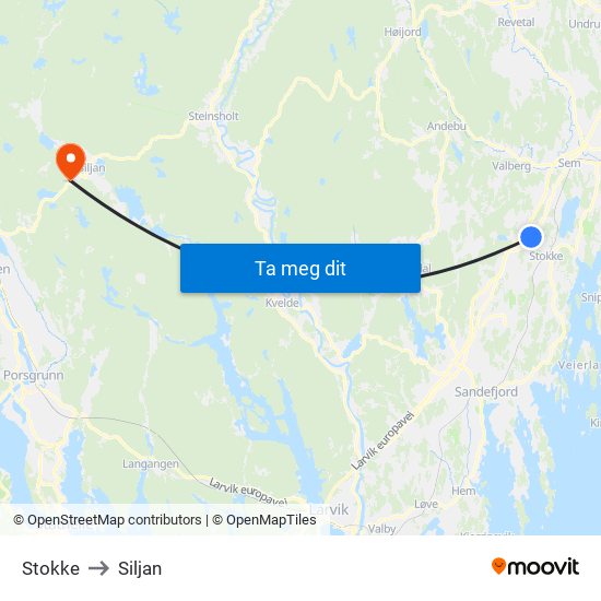 Stokke to Siljan map