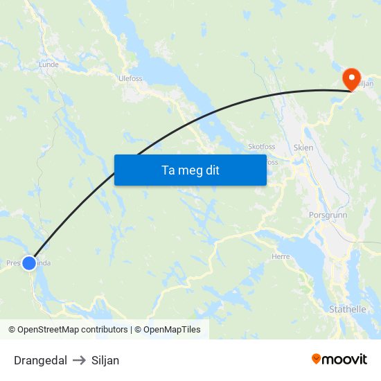 Drangedal to Siljan map