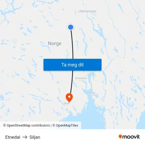 Etnedal to Siljan map